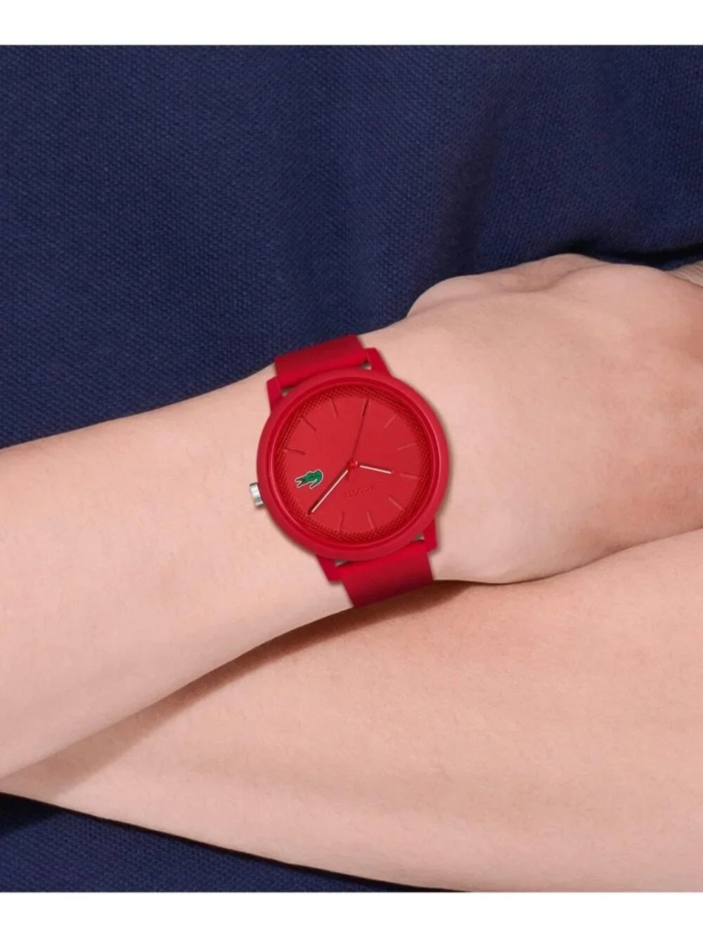 Men's All Red Rubber Strap Analog Quartz TR90 Case Premium Sporty Round Watch